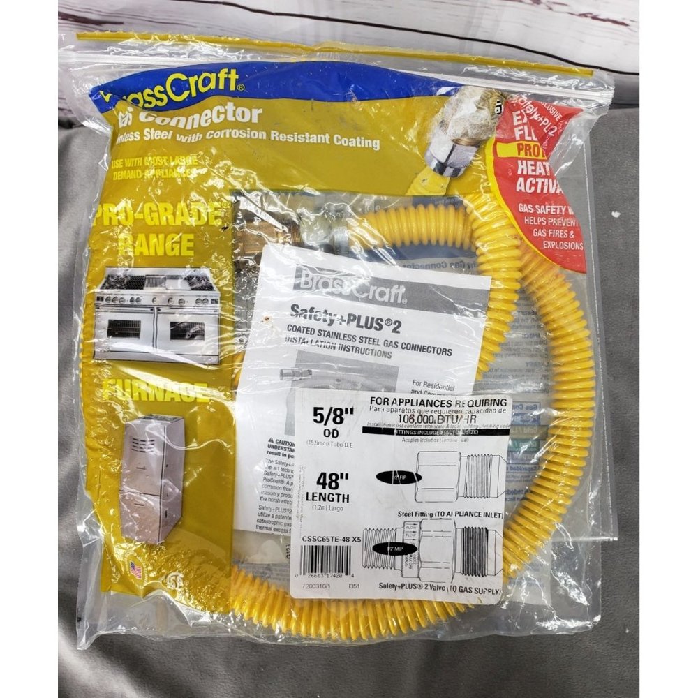 BrassCraft 48-in 1/2-in FIP Inlet x 5/8-in OD Outlet Stainless Steel Gas Connect